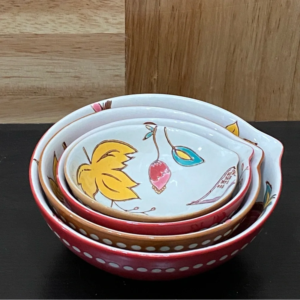 Beautiful Ceramic Nesting Measuring Cups Bowl Fruits & Flowers Design